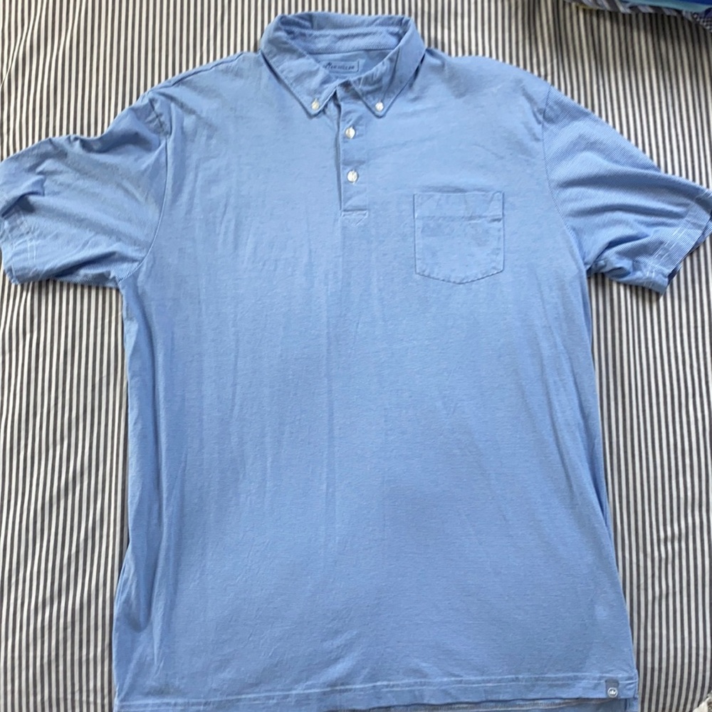 Peter Millar Blue Pinstripe Polo a/ Pocket Large